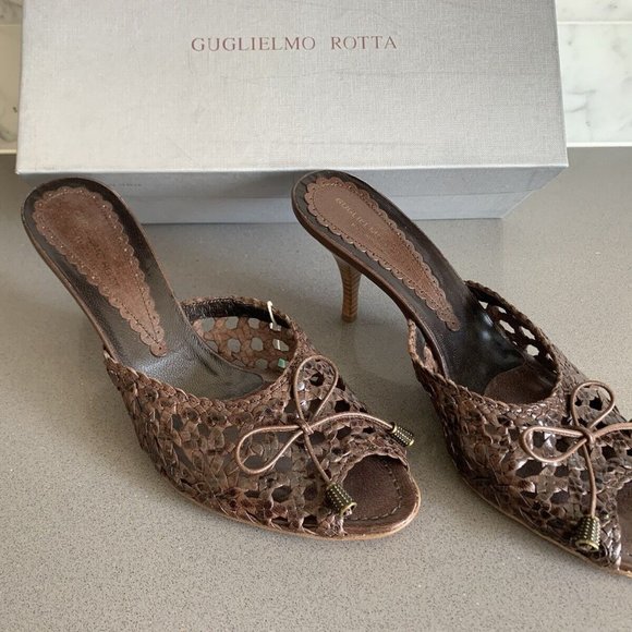 *NIB* GUGLIELMO ROTTA "INTRECCIATO" BROWN LEATHER SLIDE SANDAL_sz 9 - Picture 4 of 13